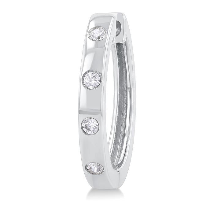 1/6 Ctw Flush Bezel Set Diamond Fashion Hoop Earrings in 10K White Gold