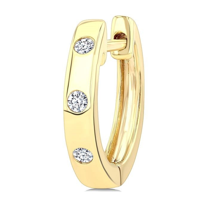 1/10 Ctw Flush Set Round Cut Diamond Fashion Hoop Earrings in 10K Yellow Gold