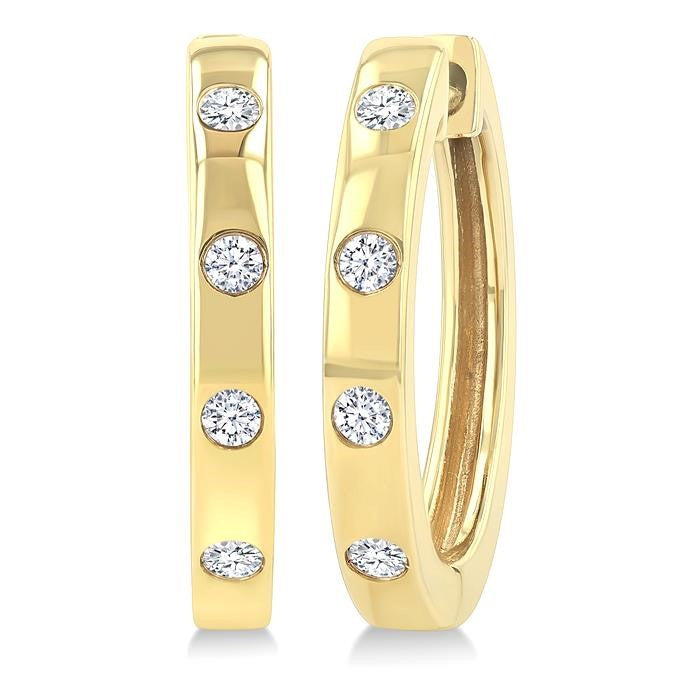 1/6 Ctw Flush Bezel Set Diamond Fashion Hoop Earrings in 10K Yellow Gold