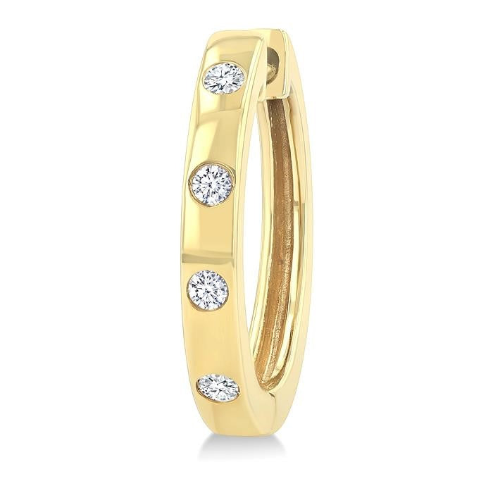 1/6 Ctw Flush Bezel Set Diamond Fashion Hoop Earrings in 10K Yellow Gold