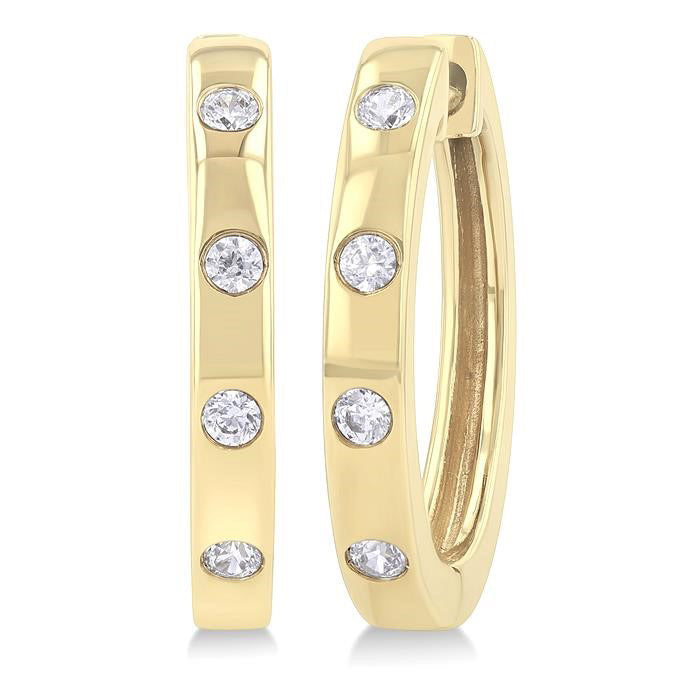 Flush Bezel Set Diamond Fashion Hoop Earrings