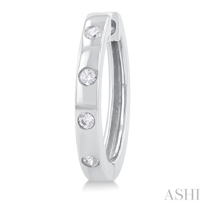 1/6 Ctw Flush Bezel Set Diamond Fashion Hoop Earrings in 10K White Gold
