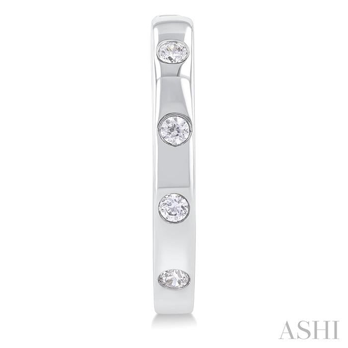 1/6 Ctw Flush Bezel Set Diamond Fashion Hoop Earrings in 10K White Gold