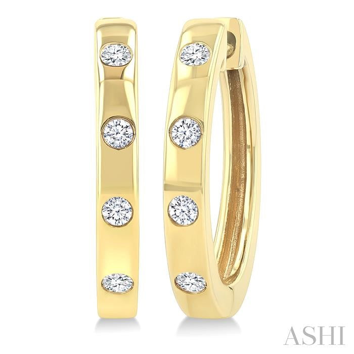 1/6 Ctw Flush Bezel Set Diamond Fashion Hoop Earrings in 10K Yellow Gold