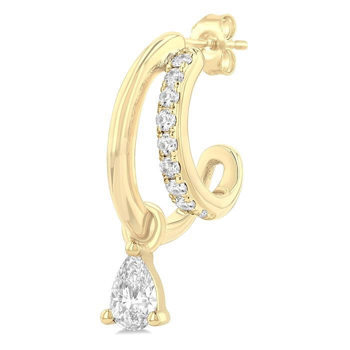 Pear Shape Diamond Half Hoop Earrings