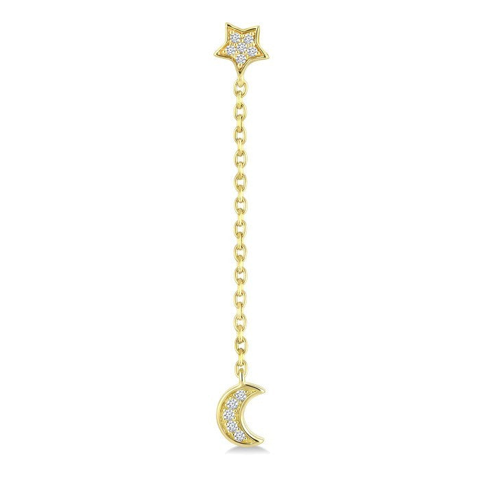 1/20 Ctw Star & Moon Round Cut Diamond Fashion Chain Earrings in 10K Yellow Gold