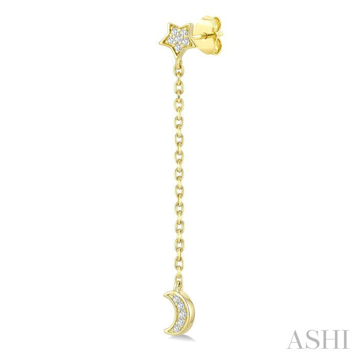 1/20 Ctw Star & Moon Round Cut Diamond Fashion Chain Earrings in 10K Yellow Gold