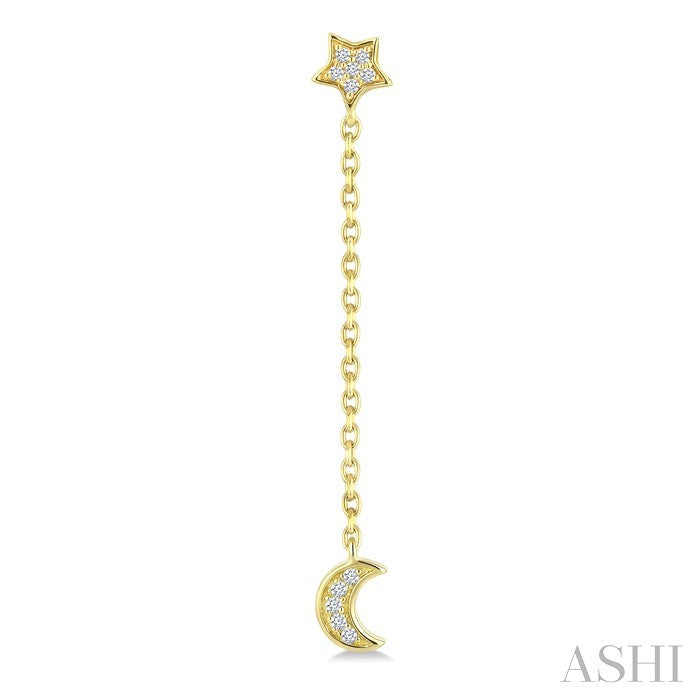 1/20 Ctw Star & Moon Round Cut Diamond Fashion Chain Earrings in 10K Yellow Gold