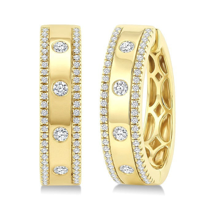 1/2 Ctw Flush Set Round Cut Diamond Fashion Huggie Earrings in 14K Yellow Gold