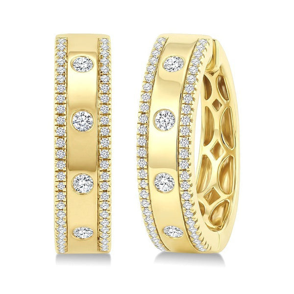 1/2 Ctw Flush Set Round Cut Diamond Fashion Huggie Earrings in 14K Yellow Gold