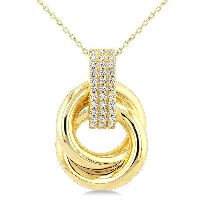 1/5 Ctw Round Cut Golden Glow Diamond Bold Semi Solid Aeris Gold Fashion Pendant With Chain in 14K Yellow Gold