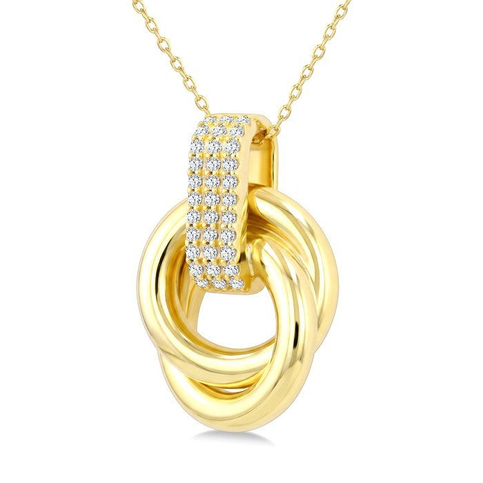 1/5 Ctw Round Cut Golden Glow Diamond Bold Semi Solid Aeris Gold Fashion Pendant With Chain in 14K Yellow Gold