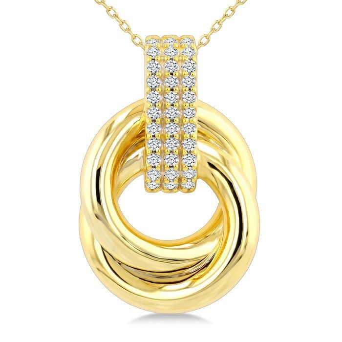 1/5 Ctw Round Cut Golden Glow Diamond Bold Semi Solid Aeris Gold Fashion Pendant With Chain in 14K Yellow Gold