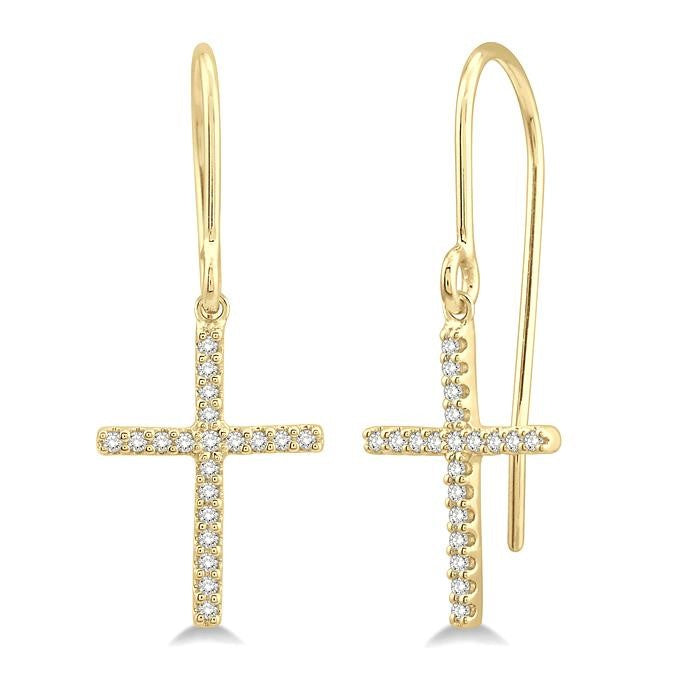 1/6 Ctw Cross Charm Petite Round Cut Diamond Fashion Earrings in 10K Yellow Gold