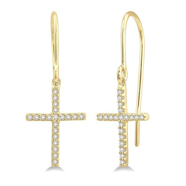 1/6 Ctw Cross Charm Petite Round Cut Diamond Fashion Earrings in 10K Yellow Gold