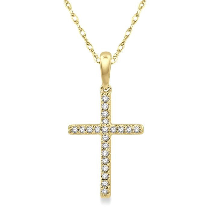 1/10 Ctw Cross Charm Petite Round Cut Diamond Fashion Pendant in 10K Yellow Gold with chain