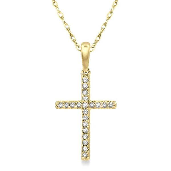 1/10 Ctw Cross Charm Petite Round Cut Diamond Fashion Pendant in 10K Yellow Gold with chain