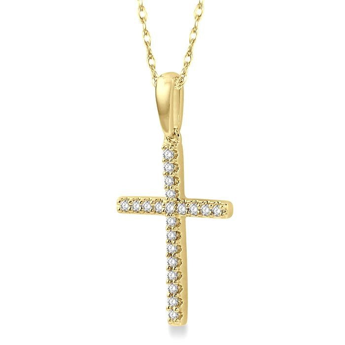 1/10 Ctw Cross Charm Petite Round Cut Diamond Fashion Pendant in 10K Yellow Gold with chain