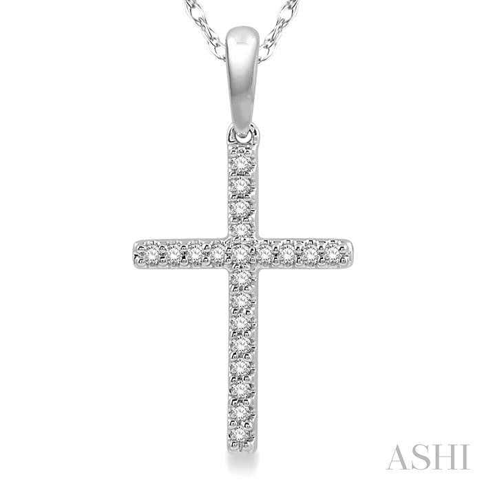 1/10 Ctw Cross Charm Round Cut Diamond Fashion Petite Pendant in 10K White Gold with chain