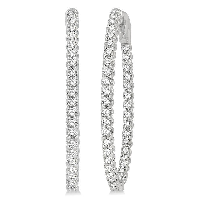 1 1/2 Ctw Round Cut Diamond Inside-Out Oval Hoop Earrings in 18K White Gold