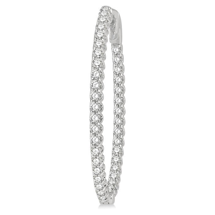 1 1/2 Ctw Round Cut Diamond Inside-Out Oval Hoop Earrings in 18K White Gold