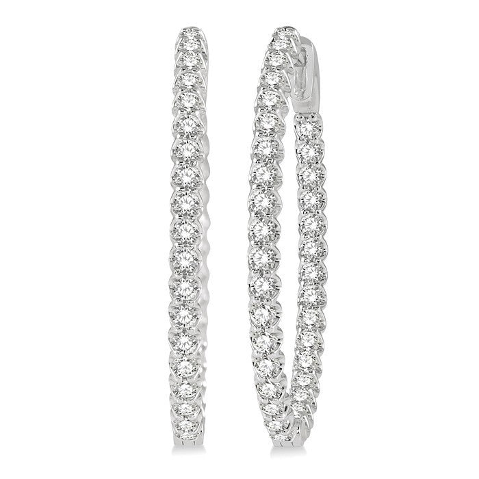 2 Ctw Round Cut Diamond Inside-Out Oval Hoop Earrings in 18K White Gold