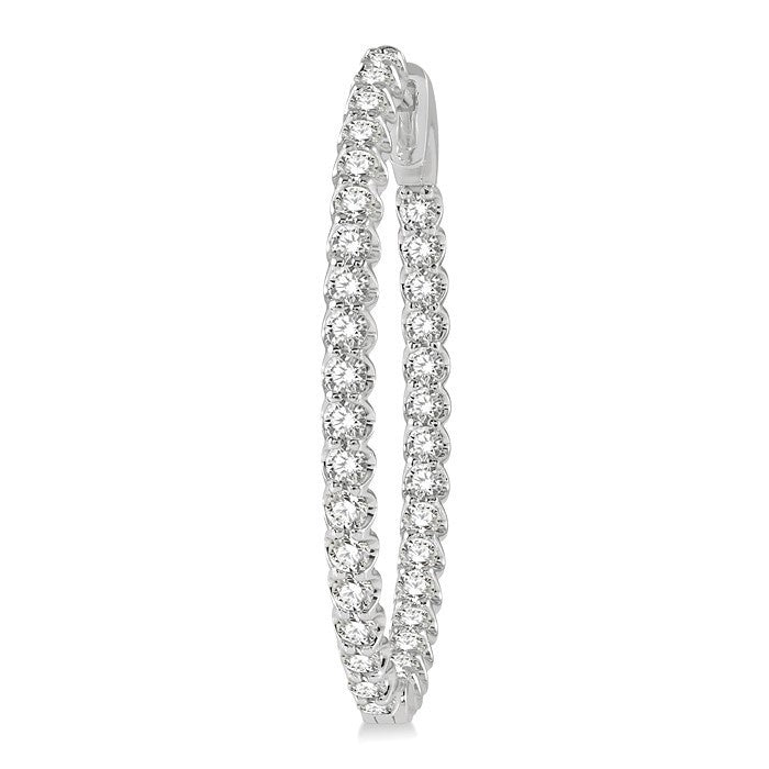 2 Ctw Round Cut Diamond Inside-Out Oval Hoop Earrings in 18K White Gold