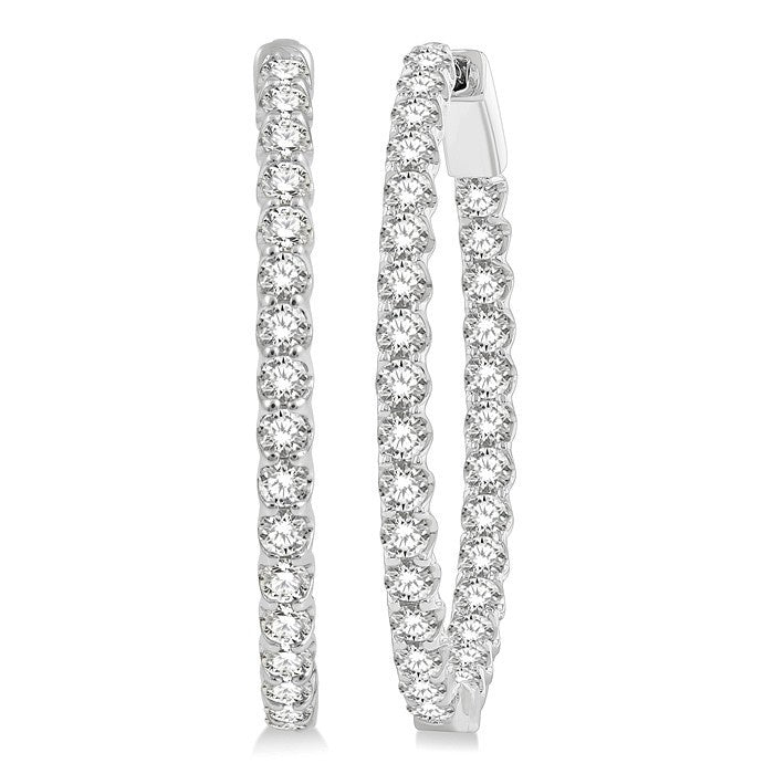 3 Ctw Round Cut Diamond Inside-Out Oval Hoop Earrings in 18K White Gold