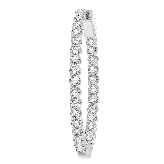 3 Ctw Round Cut Diamond Inside-Out Oval Hoop Earrings in 18K White Gold