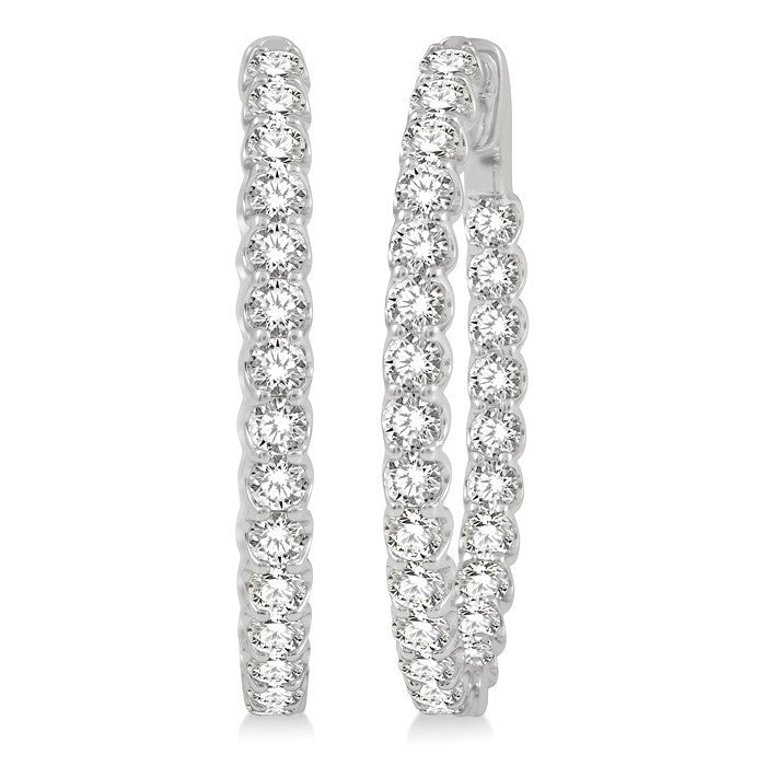 4 Ctw Round Cut Diamond Inside-Out Oval Hoop Earrings in 18K White Gold