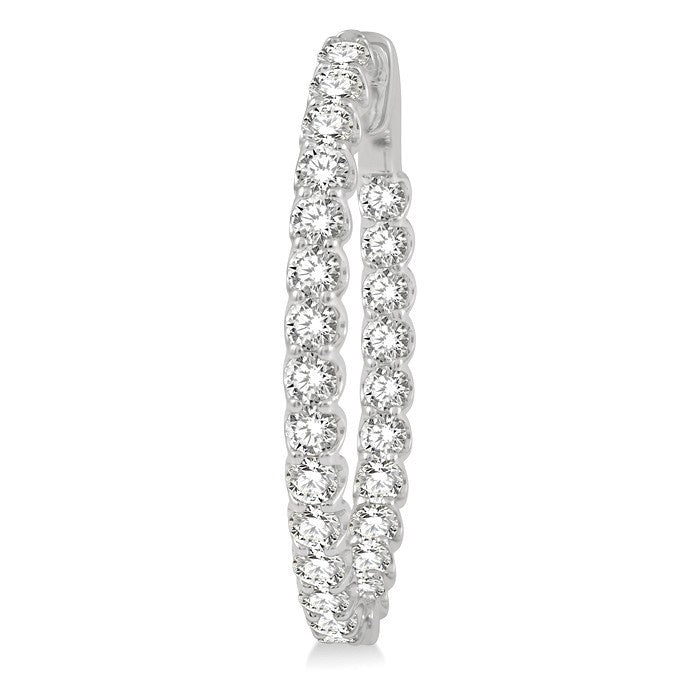 4 Ctw Round Cut Diamond Inside-Out Oval Hoop Earrings in 18K White Gold