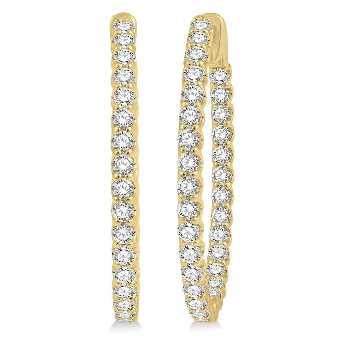 3 Ctw Round Cut Diamond Inside-Out Oval Hoop Earrings in 18K Yellow Gold