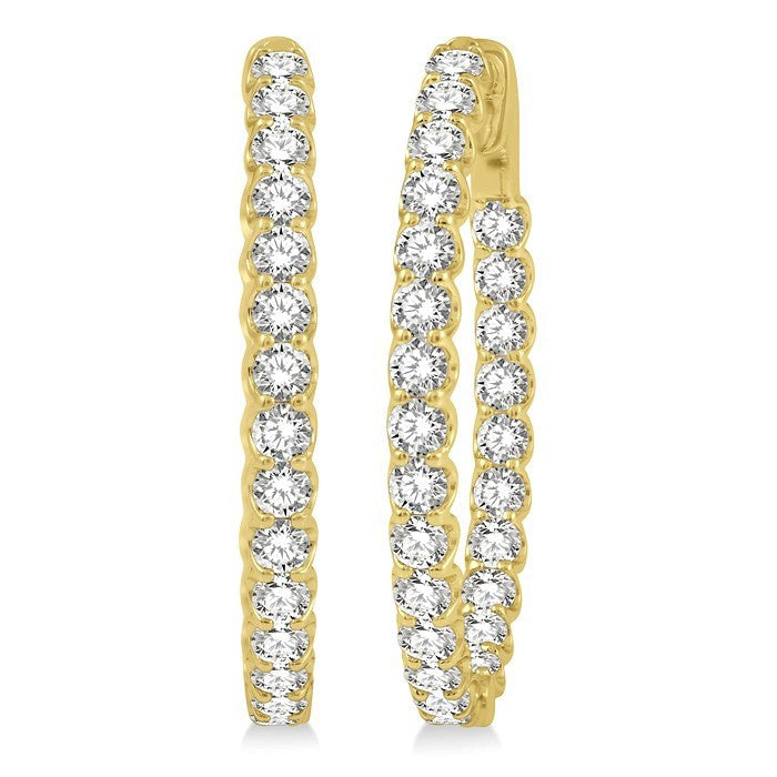 4 Ctw Round Cut Diamond Inside-Out Oval Hoop Earrings in 18K Yellow Gold