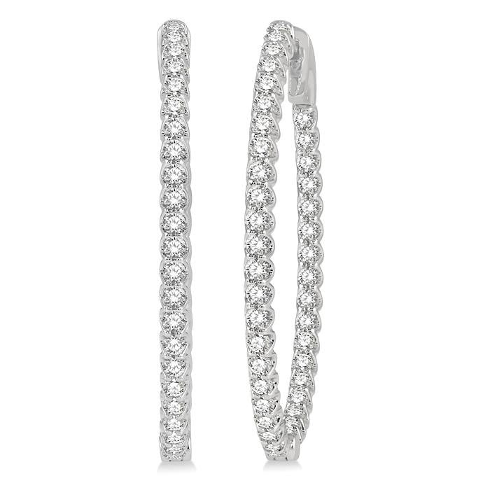 1 1/2 Ctw Inside-Out Round Cut Diamond Oval Shape Hoop Earrings in 14K White Gold