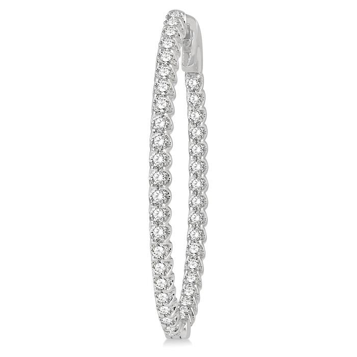 1 1/2 Ctw Inside-Out Round Cut Diamond Oval Shape Hoop Earrings in 14K White Gold