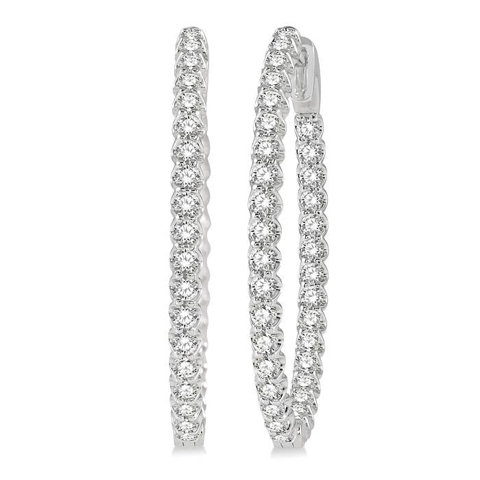 2 Ctw Inside-Out Round Cut Diamond Oval Shape Hoop Earrings in 14K White Gold