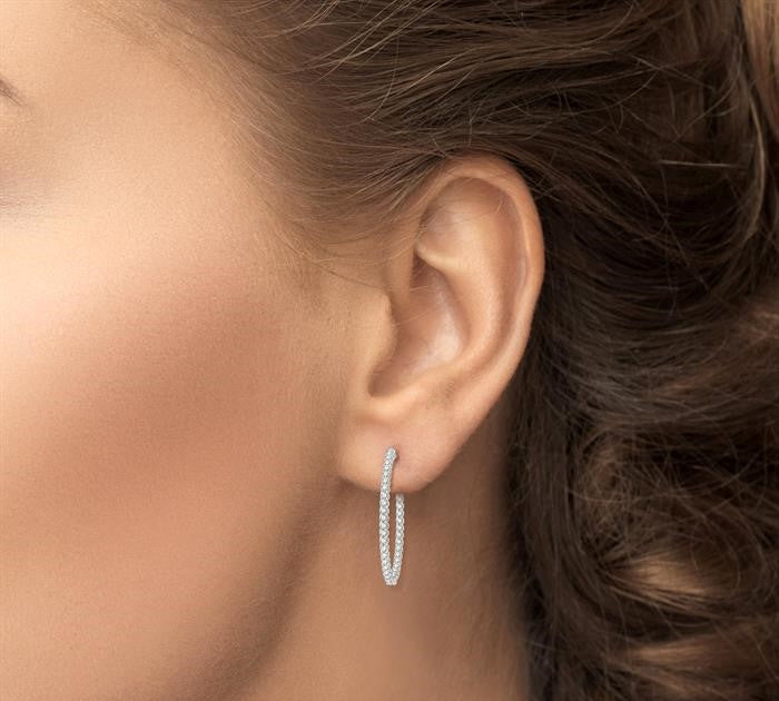 2 Ctw Inside-Out Round Cut Diamond Oval Shape Hoop Earrings in 14K White Gold