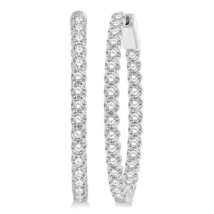 3 Ctw Inside-Out Round Cut Diamond Oval Shape Hoop Earrings in 14K White Gold
