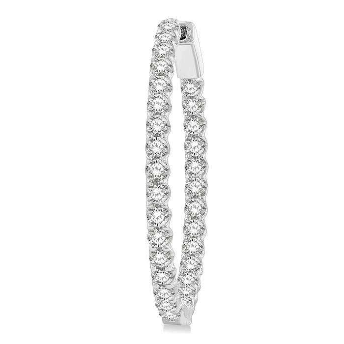 3 Ctw Inside-Out Round Cut Diamond Oval Shape Hoop Earrings in 14K White Gold