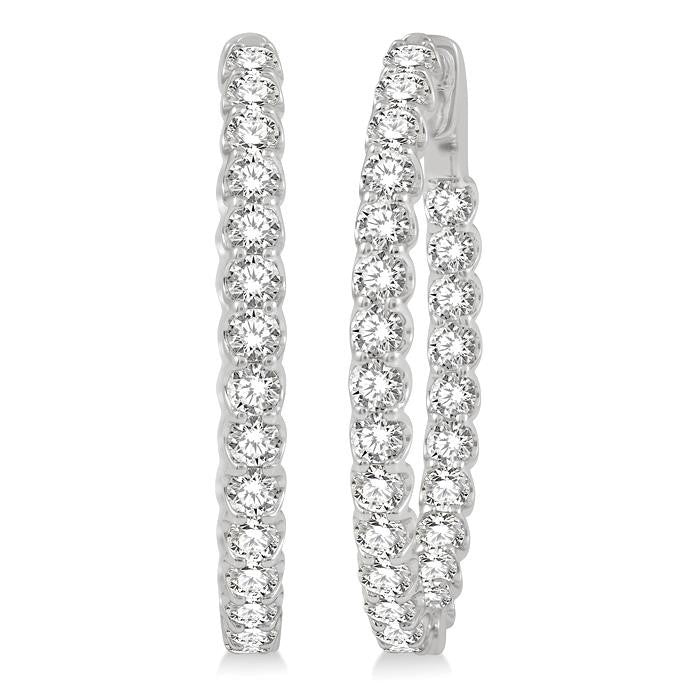 4 Ctw Inside-Out Round Cut Diamond Oval Shape Hoop Earrings in 14K White Gold