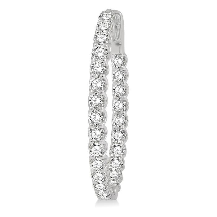 4 Ctw Inside-Out Round Cut Diamond Oval Shape Hoop Earrings in 14K White Gold