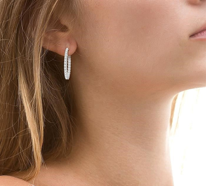 4 Ctw Inside-Out Round Cut Diamond Oval Shape Hoop Earrings in 14K White Gold