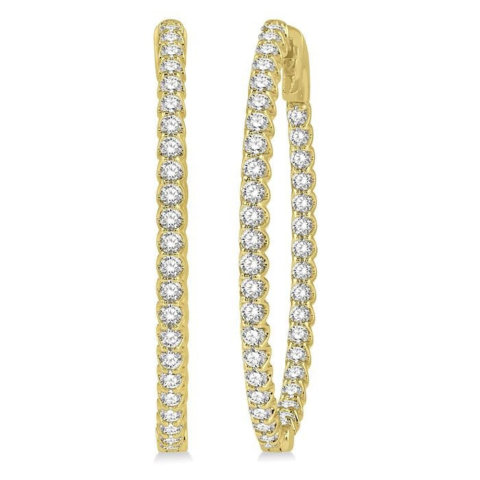 1 1/2 Ctw Inside-Out Round Cut Diamond Oval Shape Hoop Earrings in 14K Yellow Gold