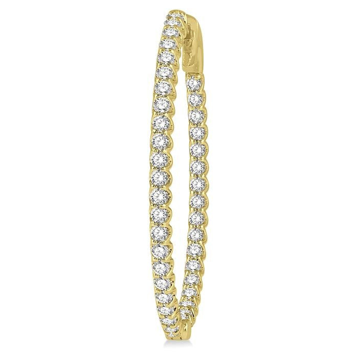 1 1/2 Ctw Inside-Out Round Cut Diamond Oval Shape Hoop Earrings in 14K Yellow Gold