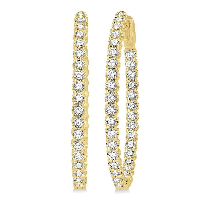 2 Ctw Inside-Out Round Cut Diamond Oval Shape Hoop Earrings in 14K Yellow Gold