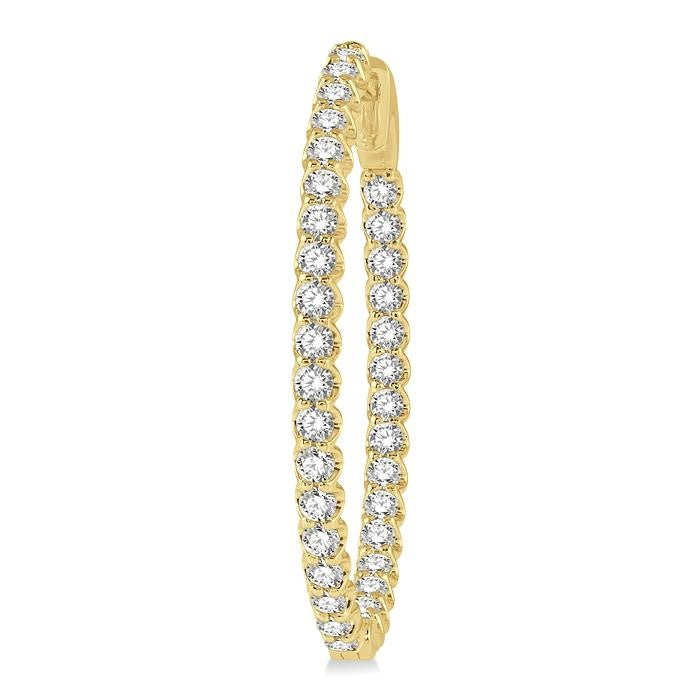 2 Ctw Inside-Out Round Cut Diamond Oval Shape Hoop Earrings in 14K Yellow Gold