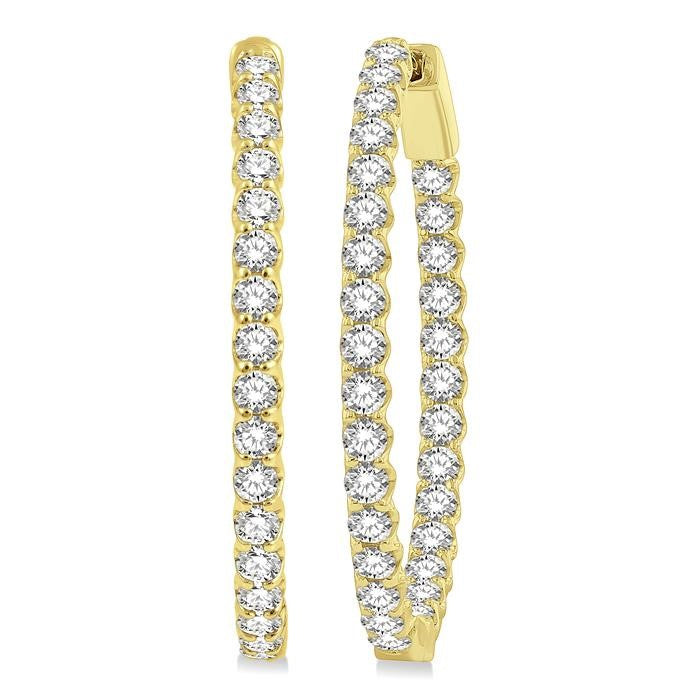 3 Ctw Inside-Out Round Cut Diamond Oval Shape Hoop Earrings in 14K Yellow Gold