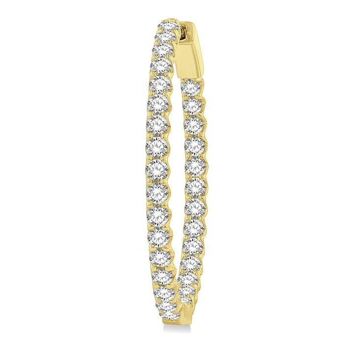 3 Ctw Inside-Out Round Cut Diamond Oval Shape Hoop Earrings in 14K Yellow Gold