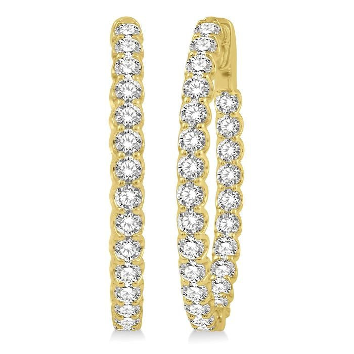 4 Ctw Inside-Out Round Cut Diamond Oval Shape Hoop Earrings in 14K Yellow Gold