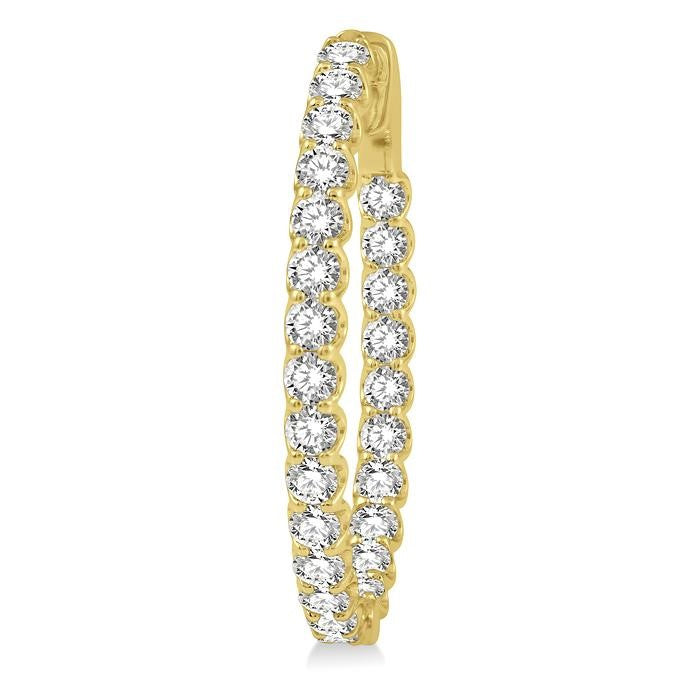 4 Ctw Inside-Out Round Cut Diamond Oval Shape Hoop Earrings in 14K Yellow Gold